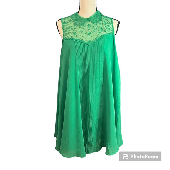 Asos | Tiny FLAW Women's Green Lace Button Back Halter Shift Dress Sz 8 - Picture 1 of 7